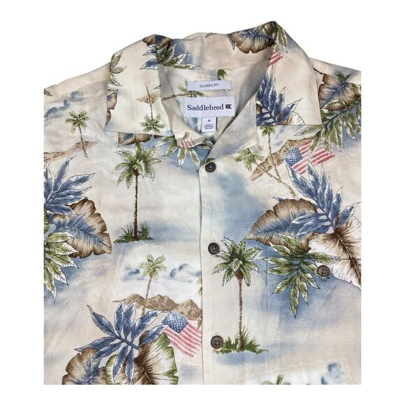 NEW W TAGS Saddlebred Men's MEDIUM Hawaiian Button Down Shirt American Flag - Picture 2 of 12